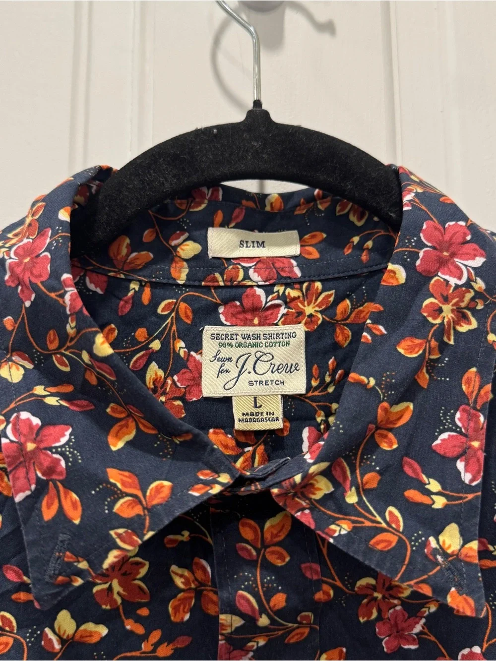J.Crew Secret Wash Navy Floral Shirt L Slim Fit Organic Cotton Indie Preppy